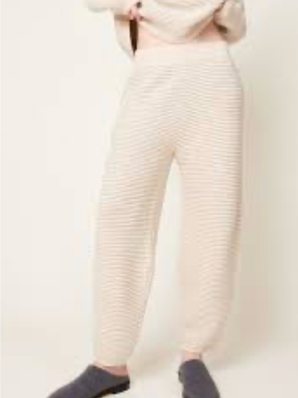Cozy Cream Ribbed Knit Joggers for Women